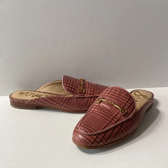 Sam Edelman Pink Black Linnie Plaid Print Apron Toe Buckle Slip On Mules Size 36 - Picture 8 of 10